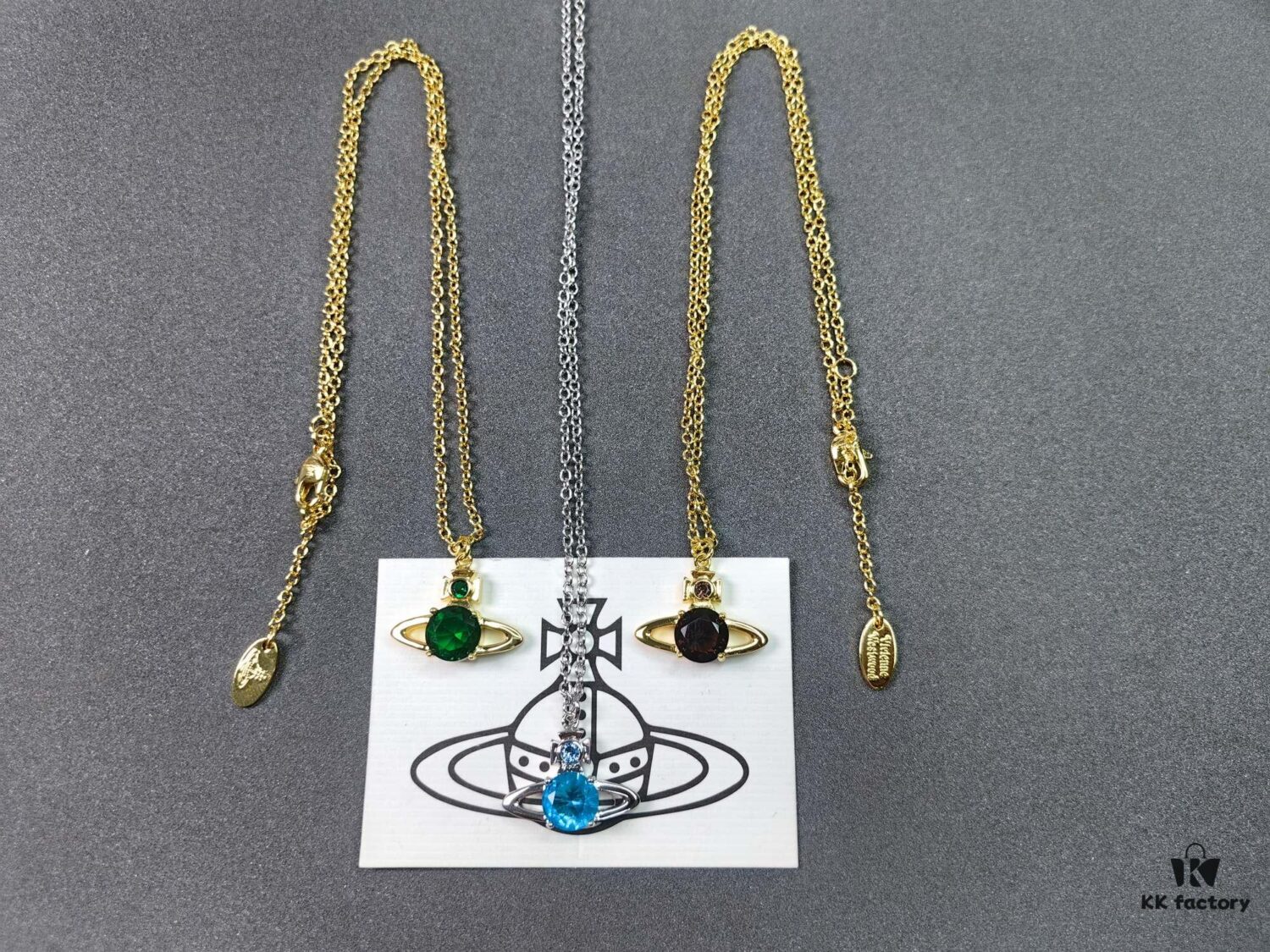 West Queen Single Diamond Blue, Brown, Green Necklace in Gold and White Gold with Blue Diamond