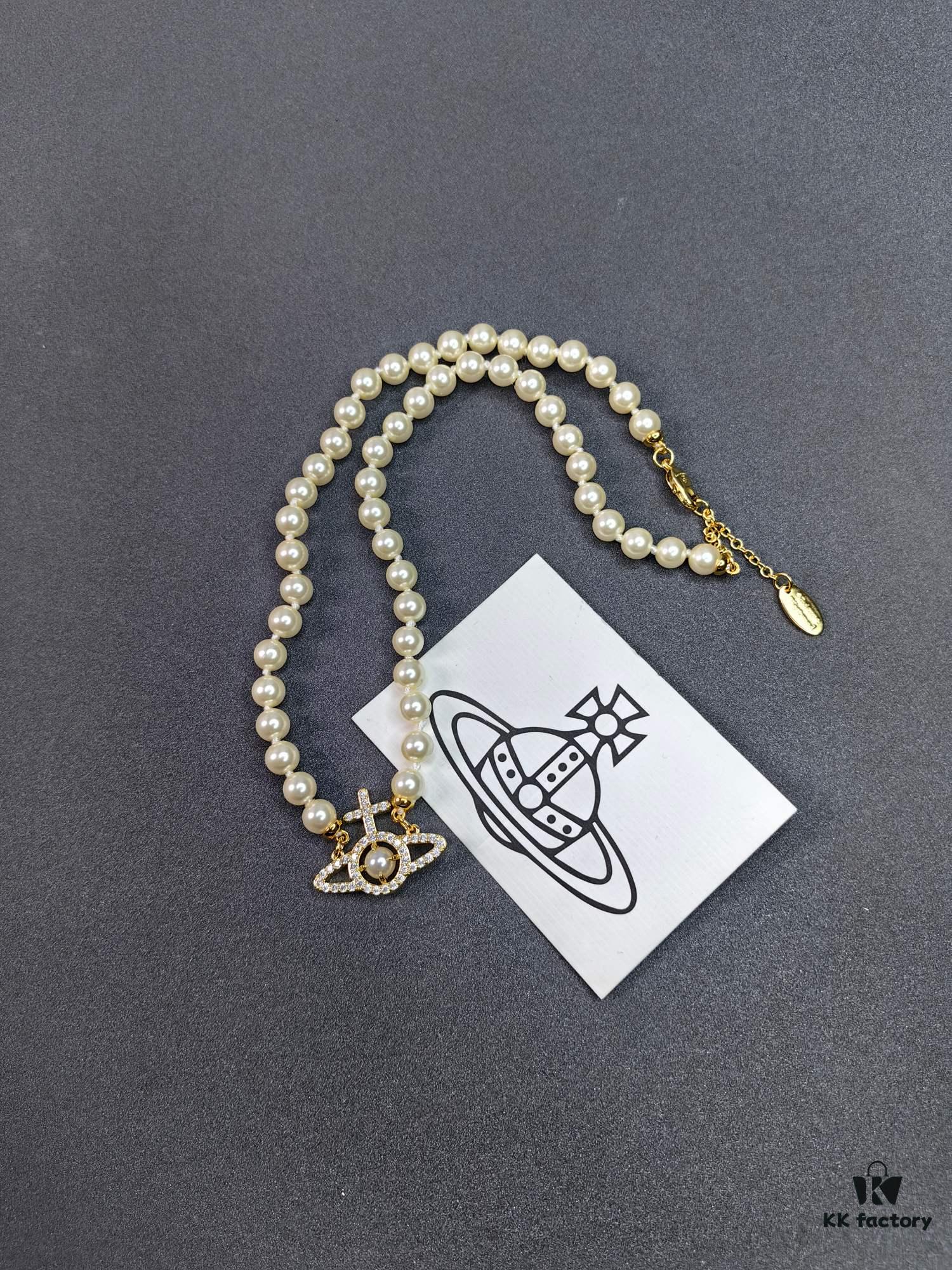 West Queen Cross Pearl Necklace with Stripe Design - Gold