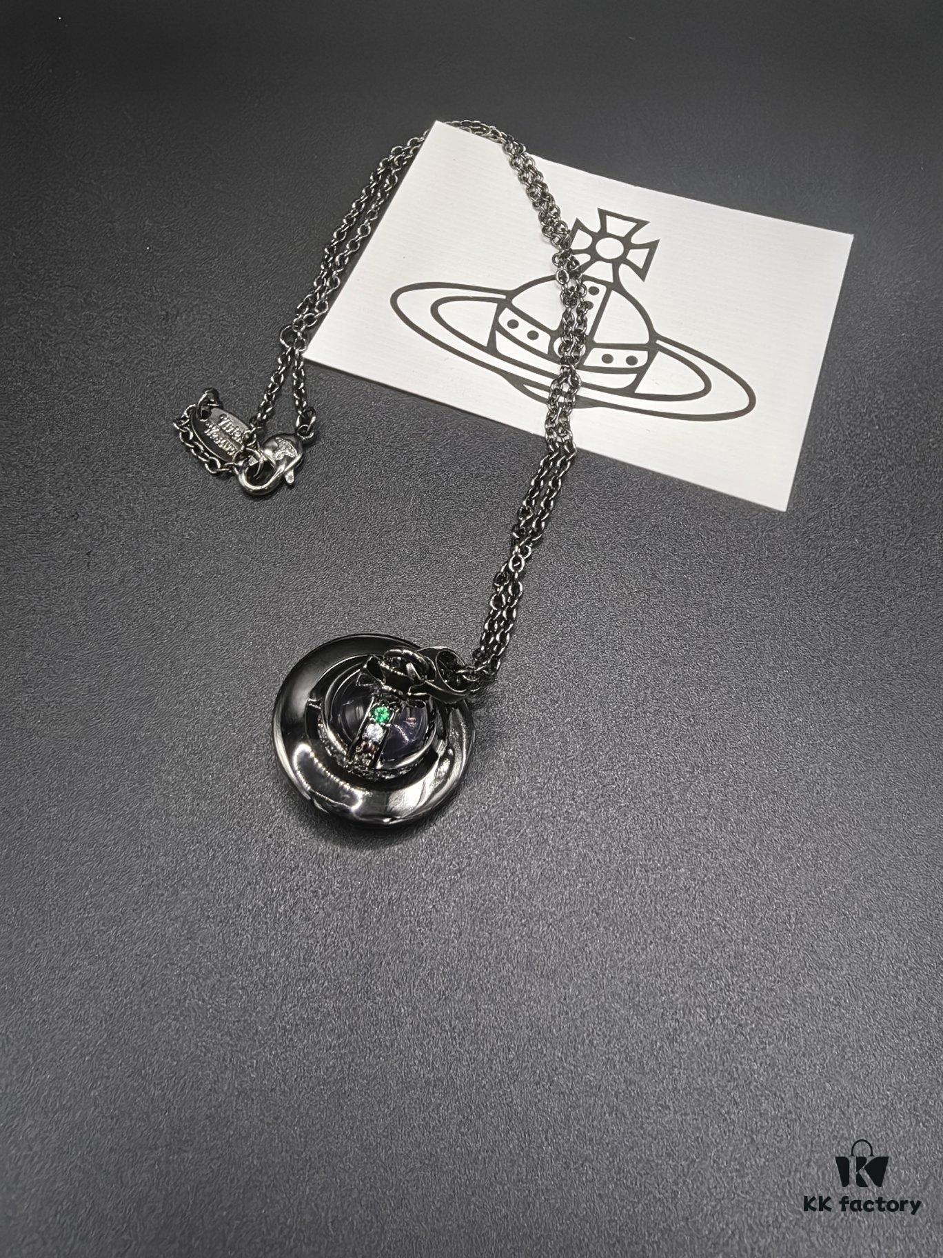 West Queen Black Gold Purple Glass Ball Necklace