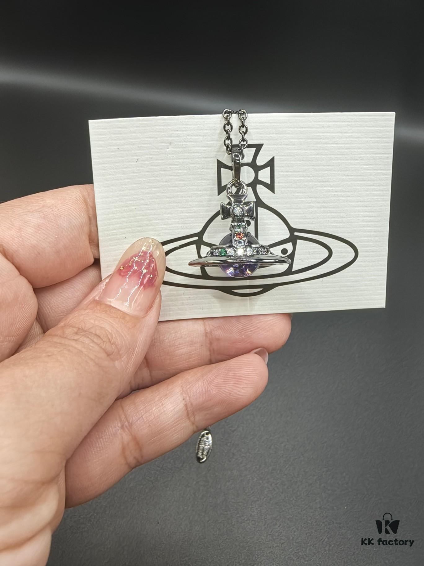 West Queen Black Gold Purple Glass Ball Necklace