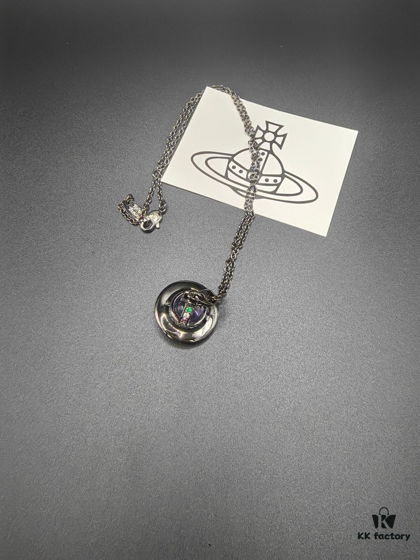 West Queen Black Gold Purple Glass Ball Necklace