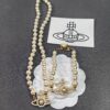 West Queen Cross Pearl Necklace with Stripe Design - Gold
