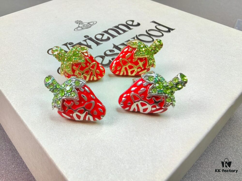West Queen Strawberry Stud Earrings, Available in White Gold and Yellow Gold