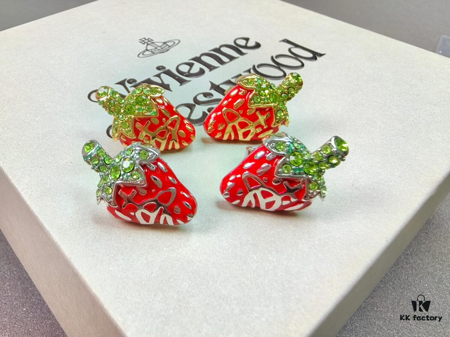 West Queen Strawberry Stud Earrings, Available in White Gold and Yellow Gold