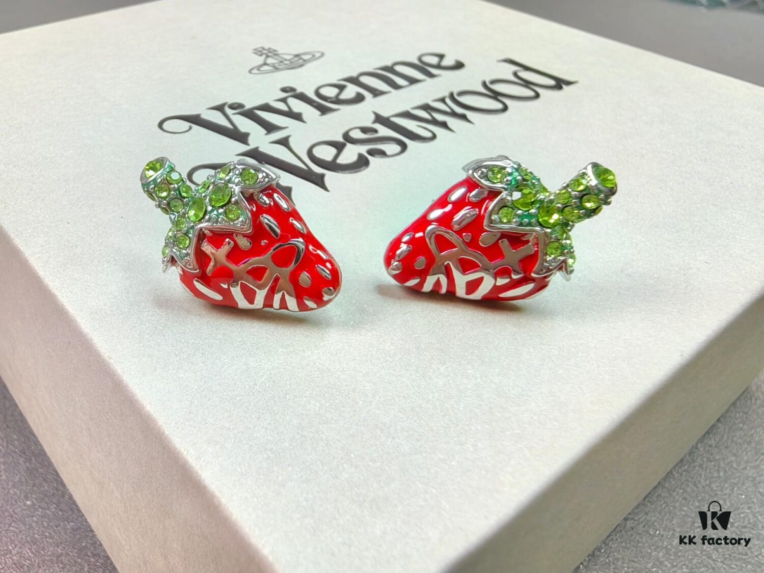 West Queen Strawberry Stud Earrings, Available in White Gold and Yellow Gold