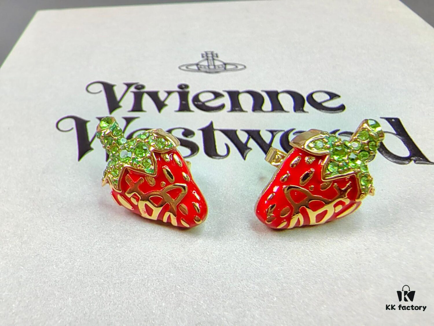 West Queen Strawberry Stud Earrings, Available in White Gold and Yellow Gold