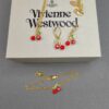 West Queen Cherry Necklace, Bracelet, Earrings in Gold Color