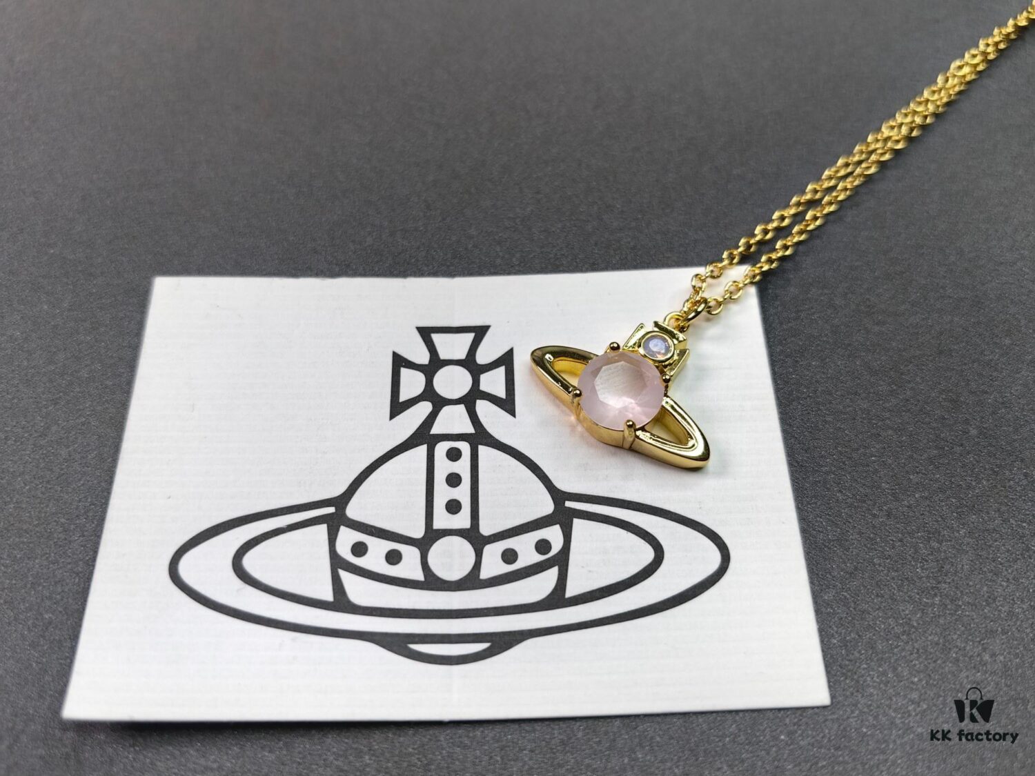 West Queen Saturn Necklace with Powder Diamond in Gold Color