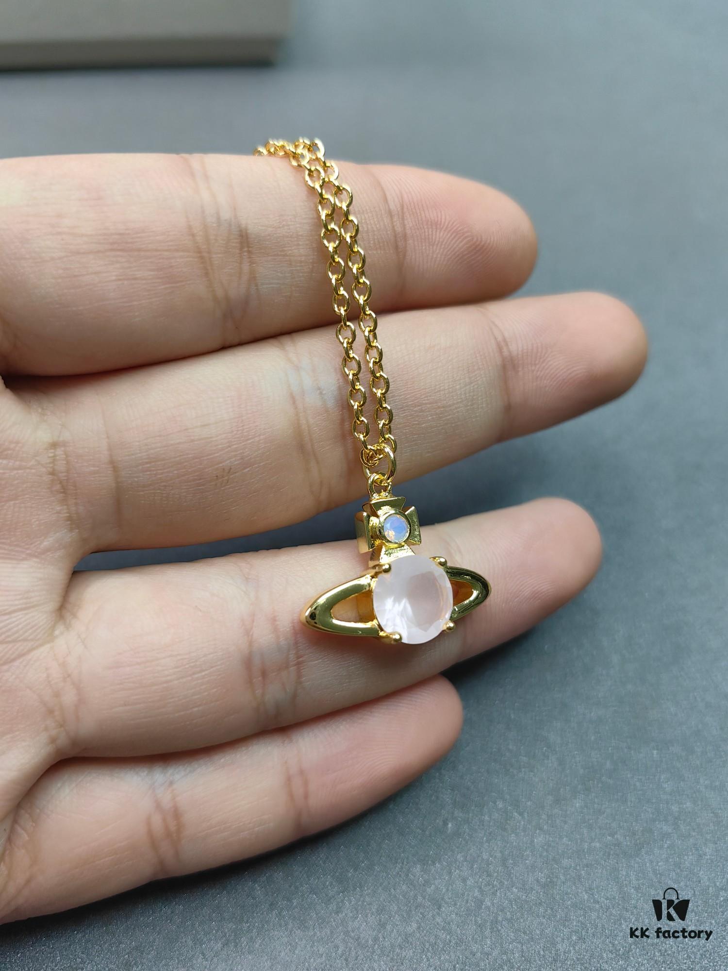 West Queen Saturn Necklace with Powder Diamond in Gold Color