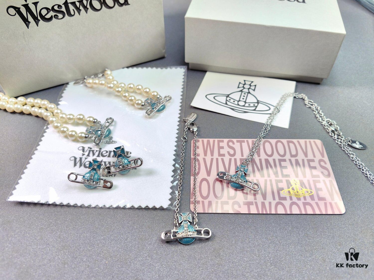 Vivienne Westwood Blue Enamel Saturn Brooch Set