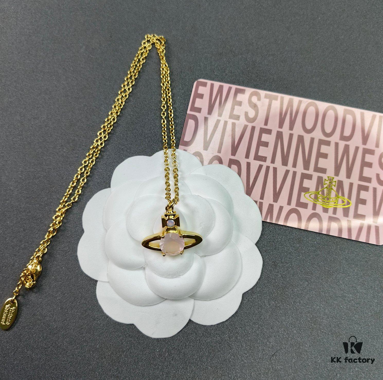 West Queen Saturn Necklace with Powder Diamond in Gold Color