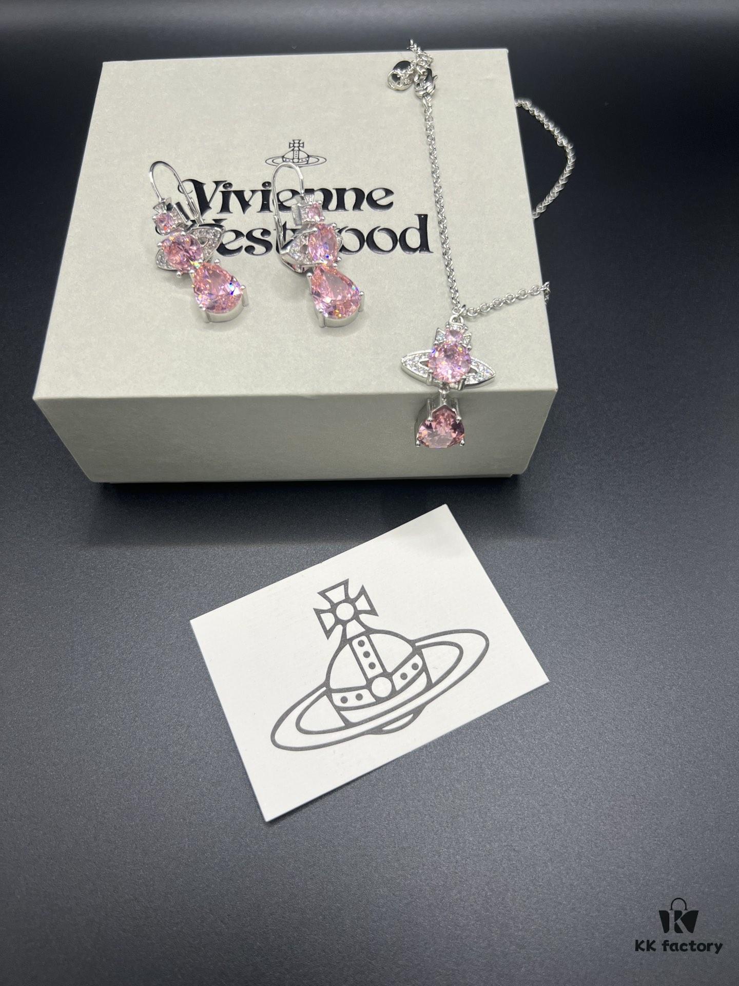 West Queen Fan Water Drop Zircon Necklace and Earrings Set in White Gold Color