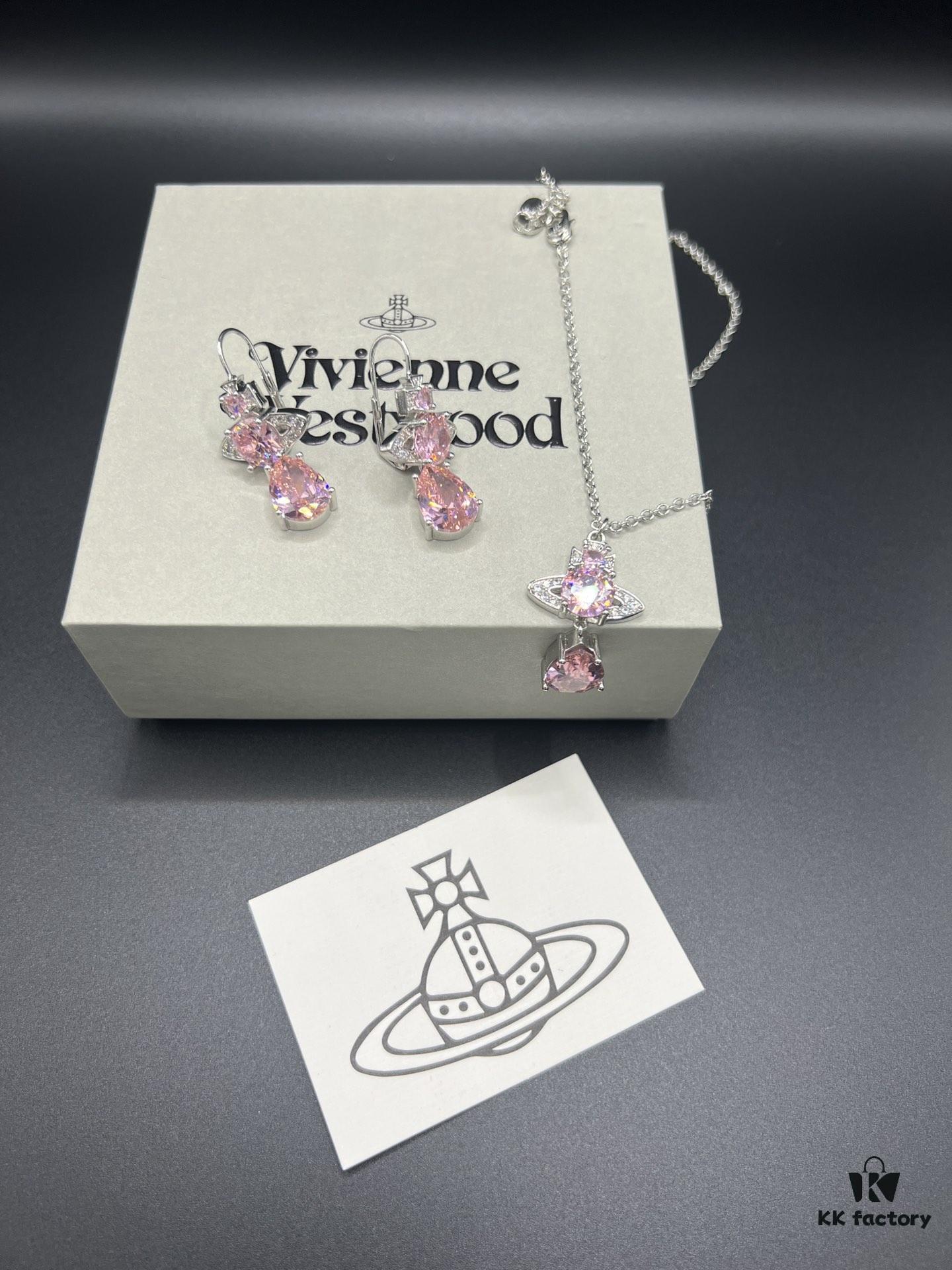 West Queen Fan Water Drop Zircon Necklace and Earrings Set in White Gold Color