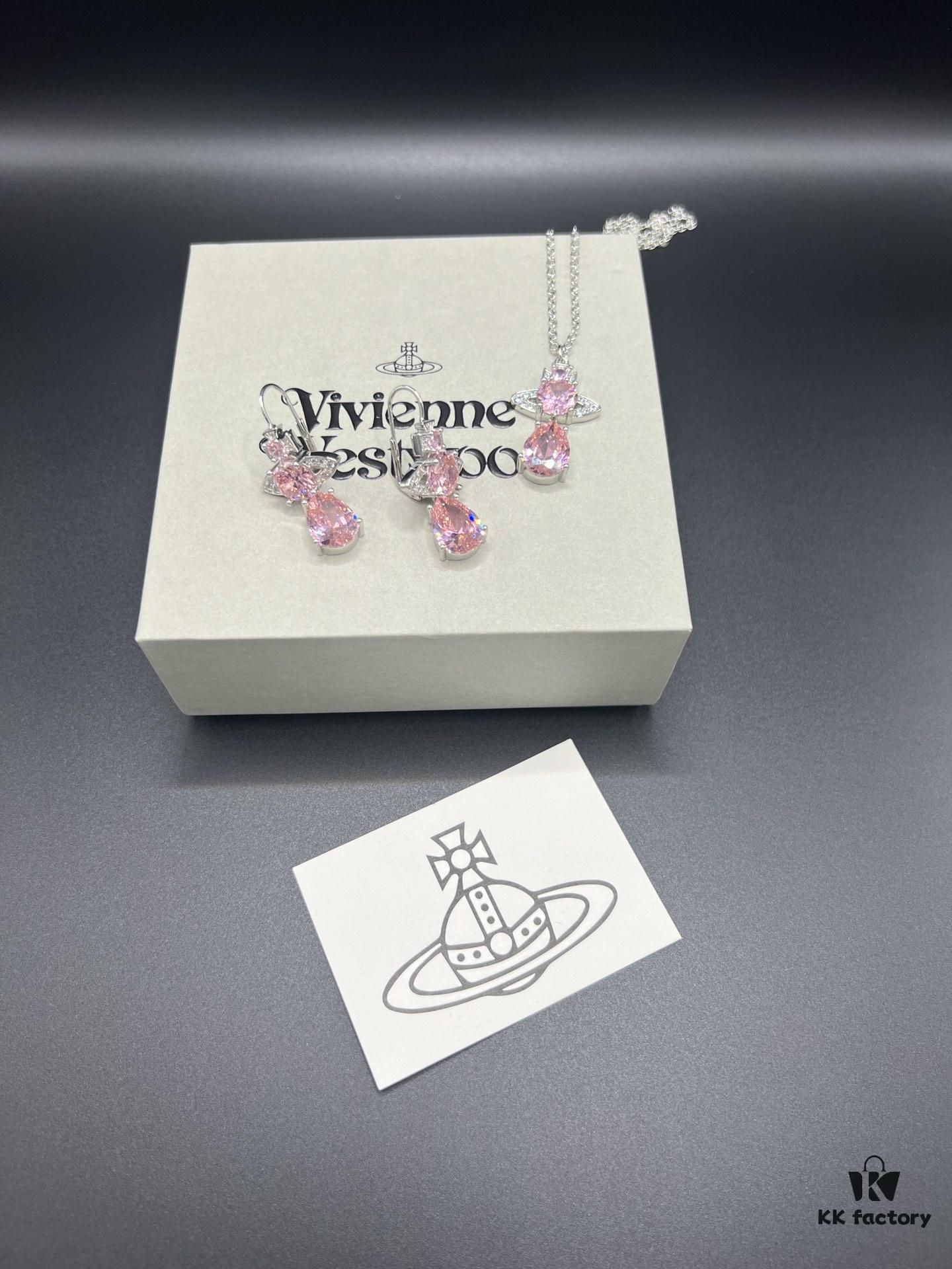 West Queen Fan Water Drop Zircon Necklace and Earrings Set in White Gold Color