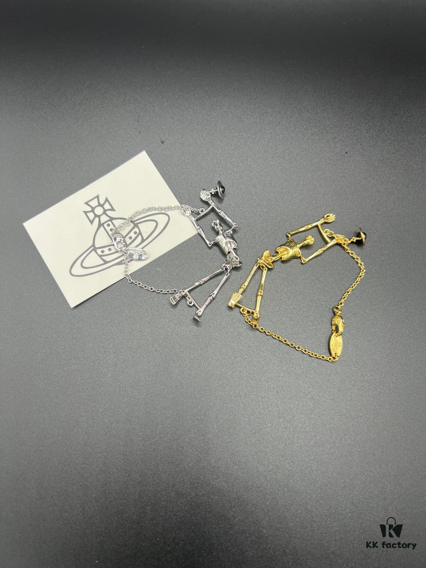 West Queen Skeletal Earrings, Necklace, and Bracelet, Two Colors: White Gold and Yellow Gold C35