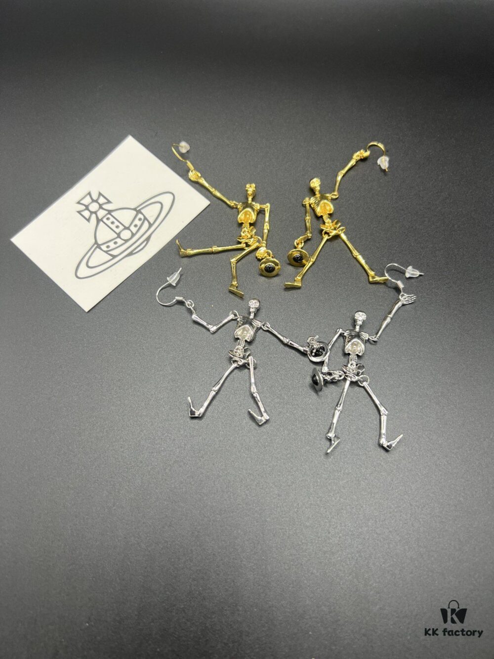 West Queen Skeletal Earrings, Necklace, and Bracelet, Two Colors: White Gold and Yellow Gold C35