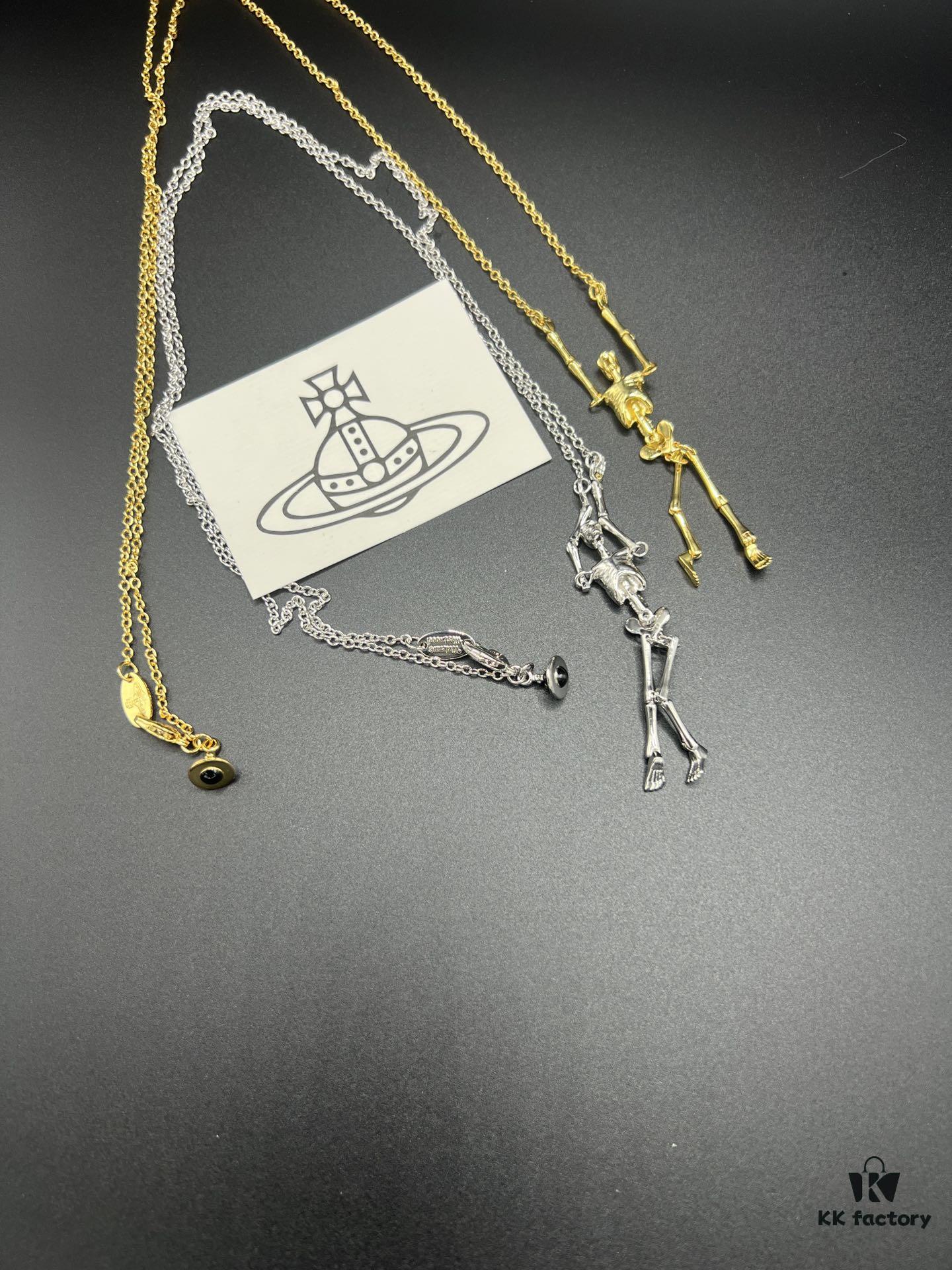 West Queen Skeletal Earrings, Necklace, and Bracelet, Two Colors: White Gold and Yellow Gold C35