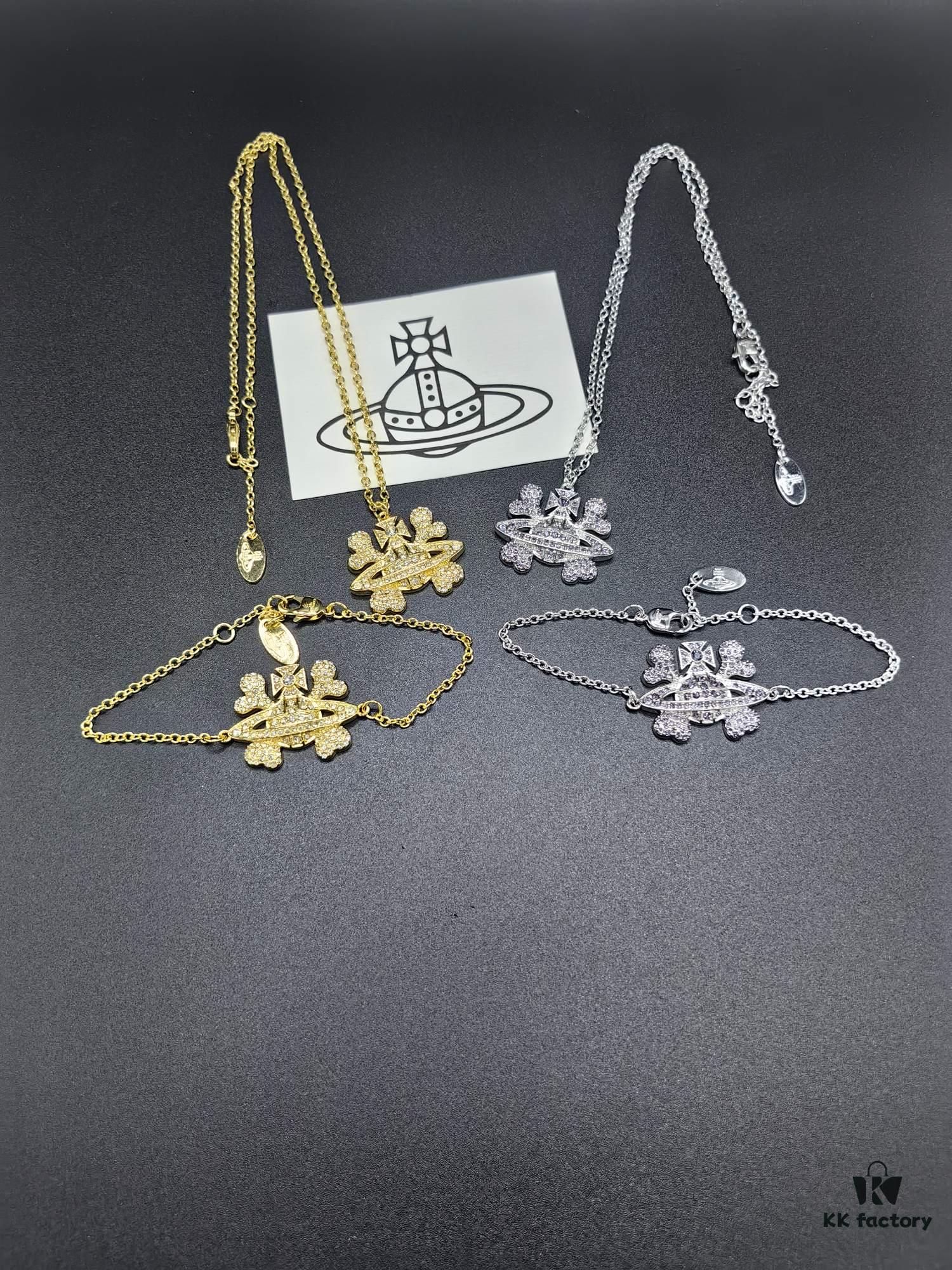 West Queen Full Diamond Bone Saturn Bracelet Necklace