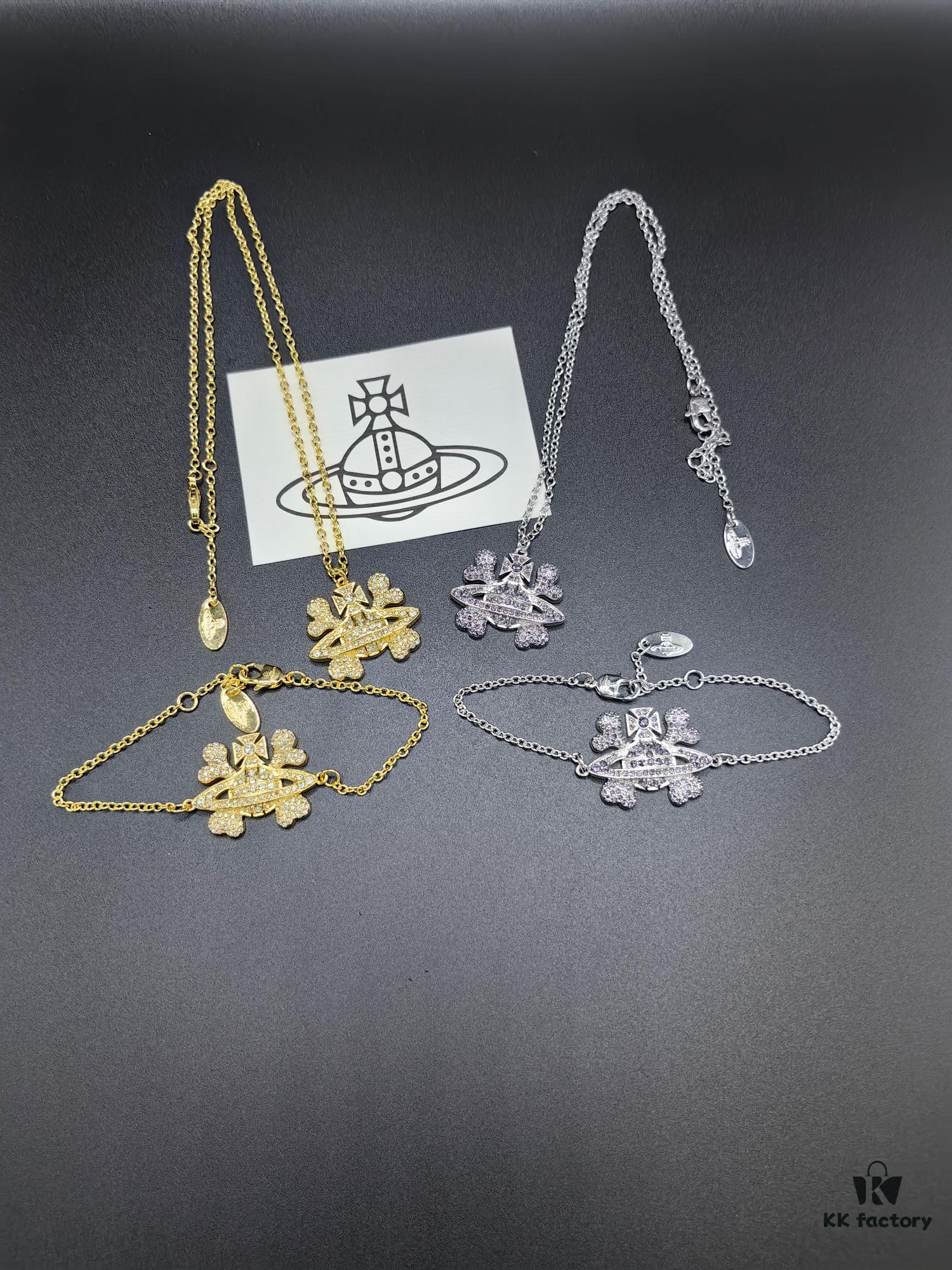 West Queen Full Diamond Bone Saturn Bracelet Necklace