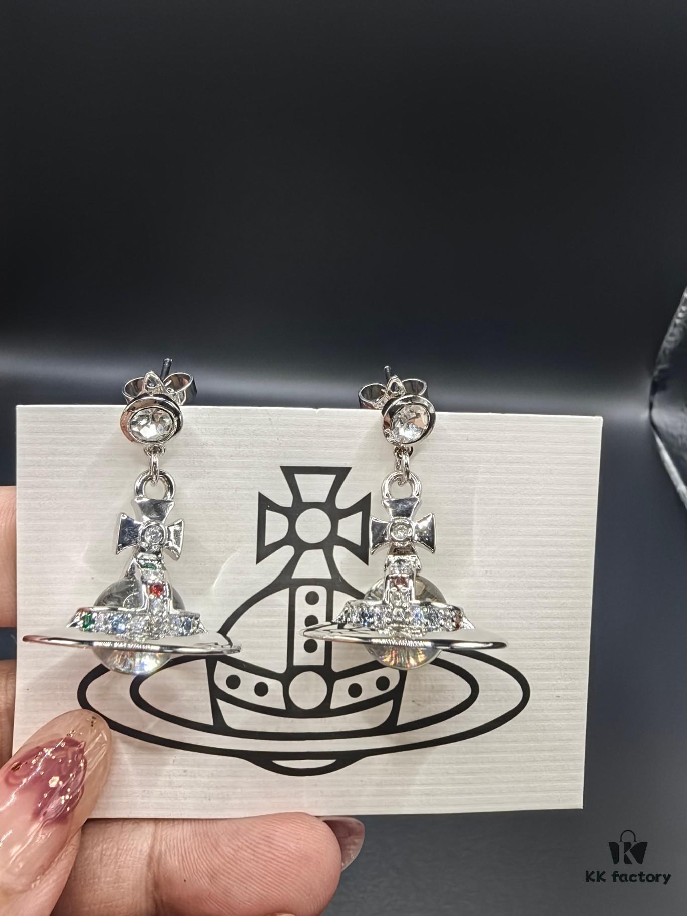 Vivienne Westwood Transparent Glass Orb Earrings in White Gold, Yellow Gold, and Rose Gold