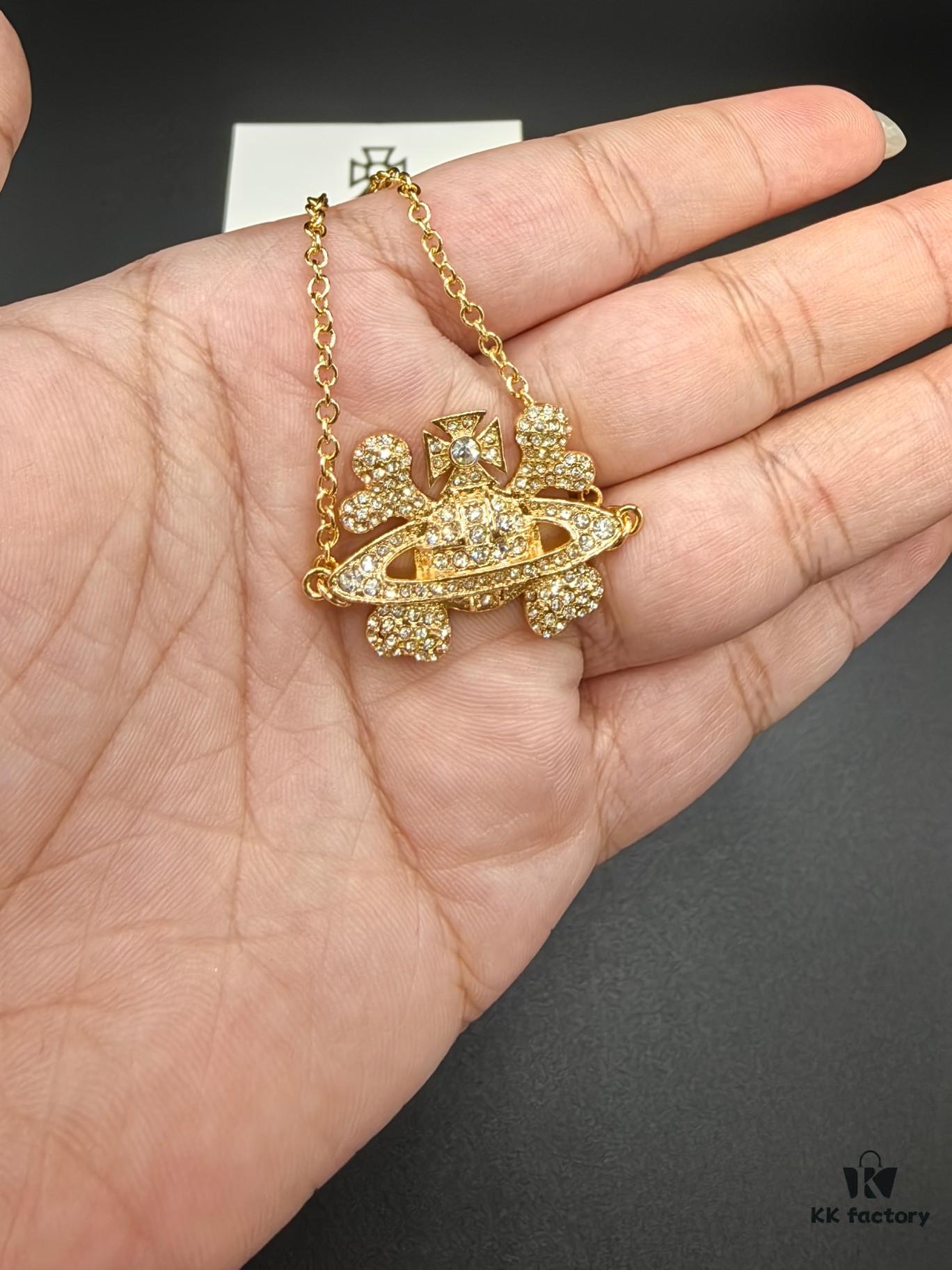 West Queen Full Diamond Bone Saturn Bracelet Necklace