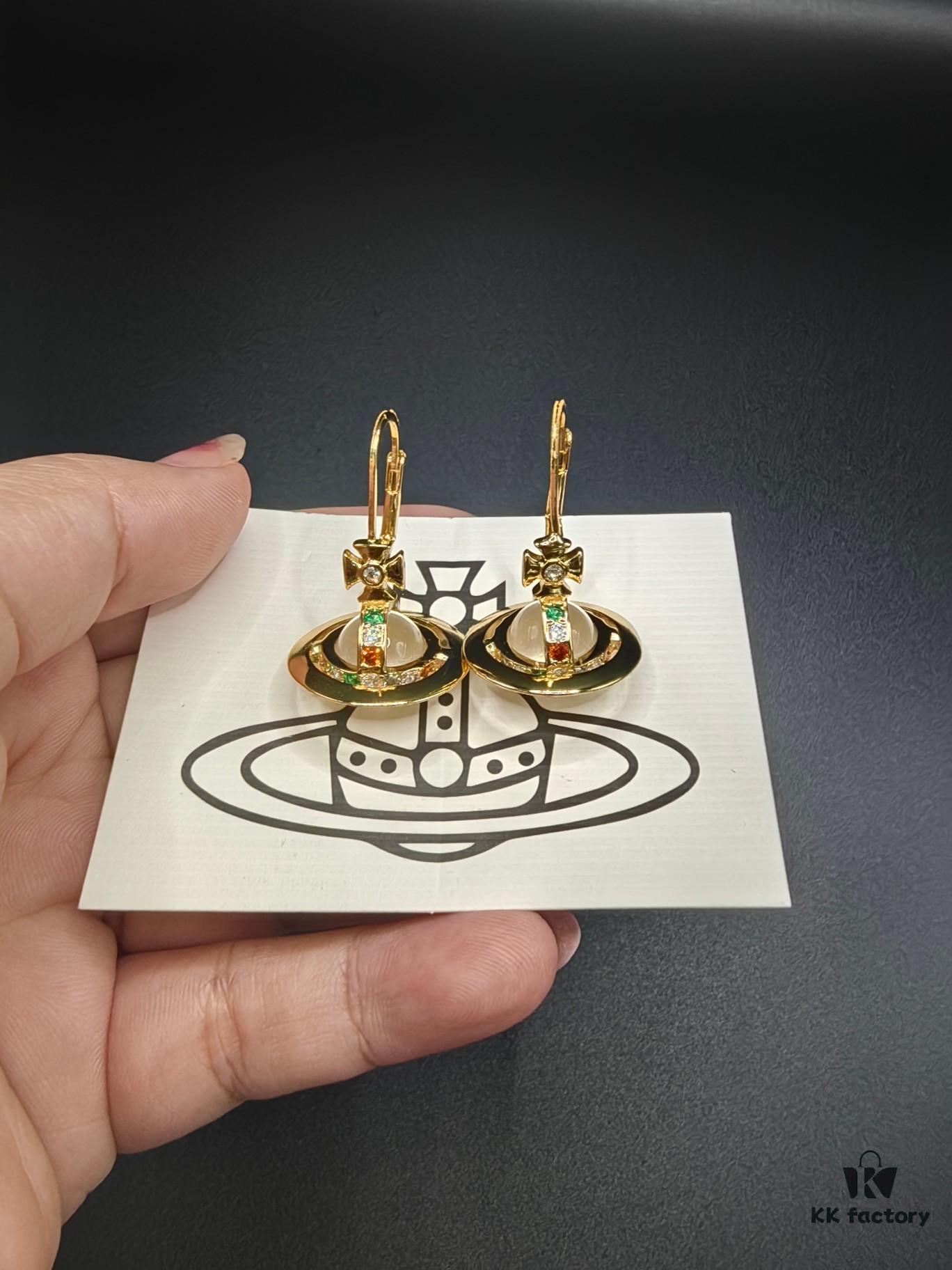 Vivienne Westwood Transparent Glass Orb Earrings in White Gold, Yellow Gold, and Rose Gold