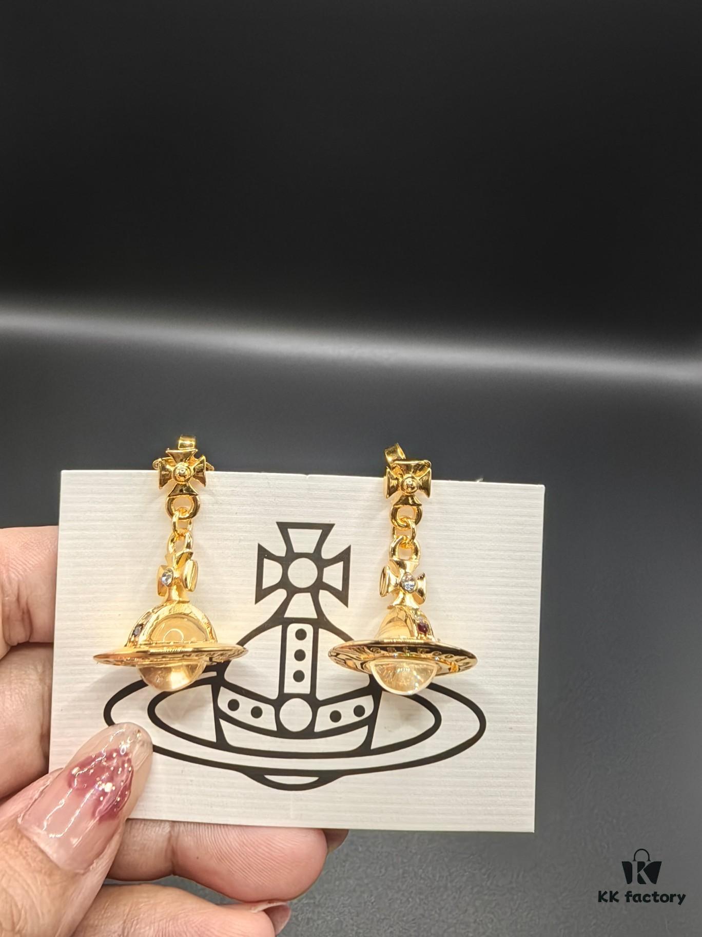 Vivienne Westwood Transparent Glass Orb Earrings in White Gold, Yellow Gold, and Rose Gold