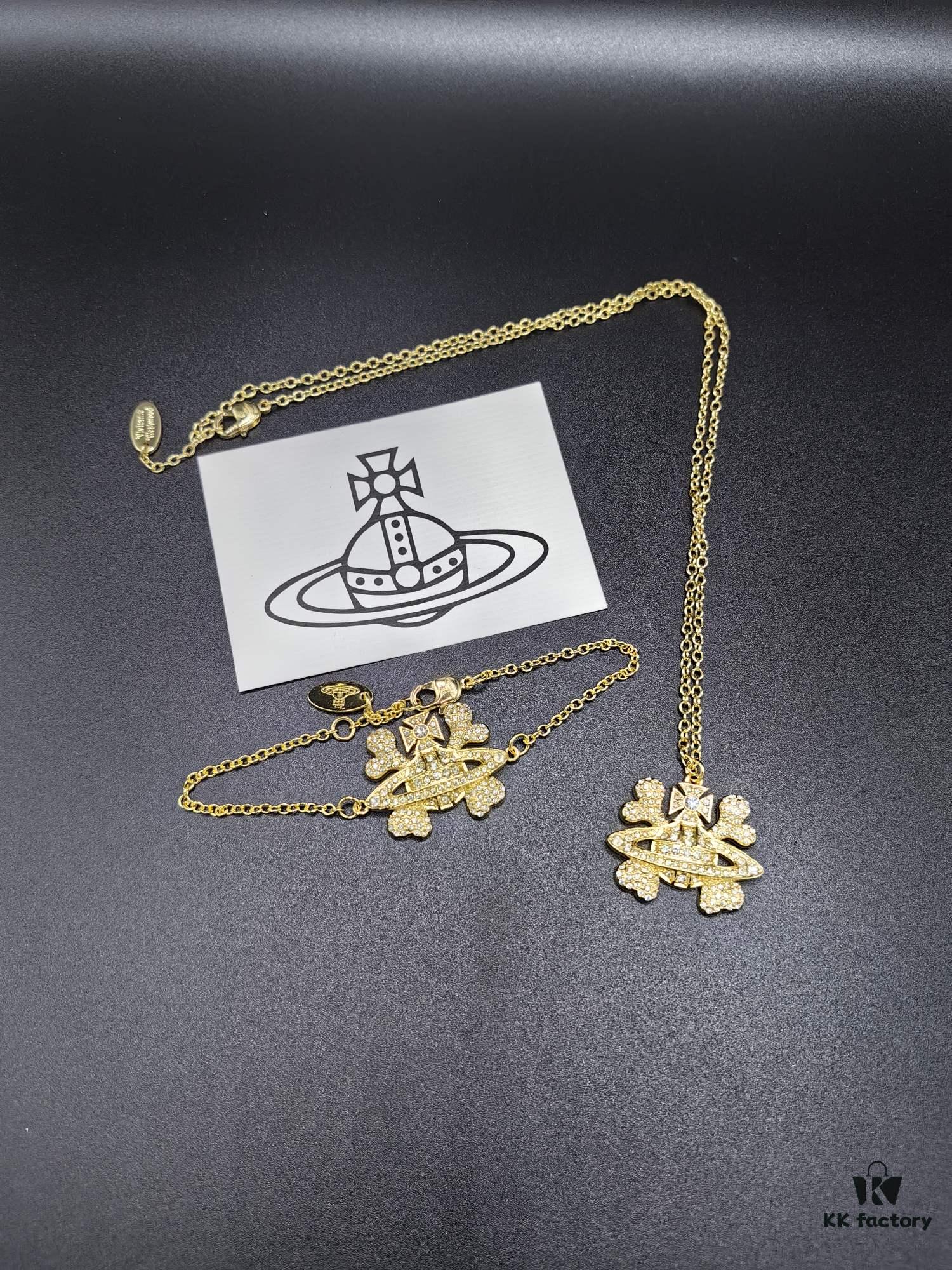 West Queen Full Diamond Bone Saturn Bracelet Necklace