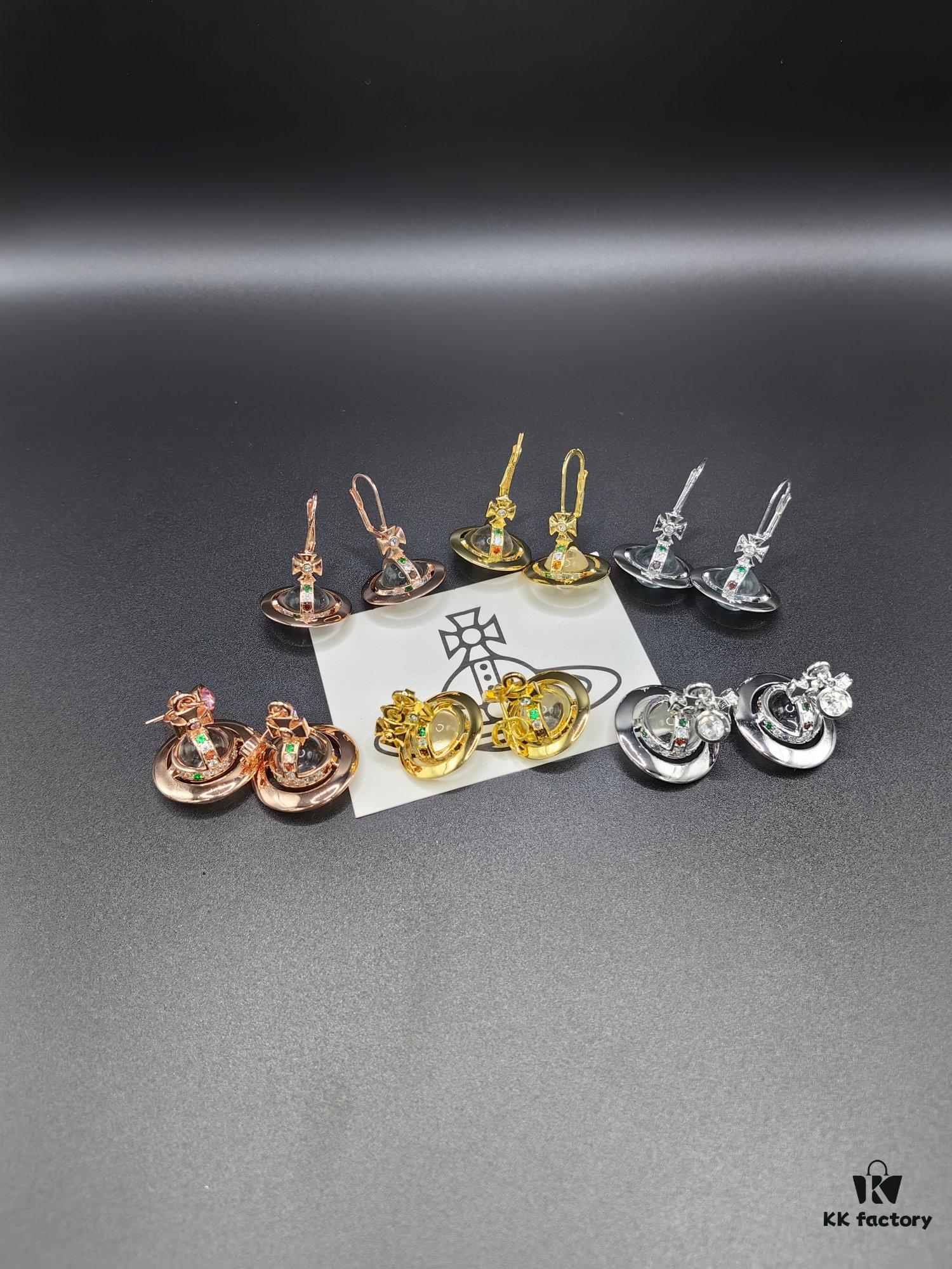 Vivienne Westwood Transparent Glass Orb Earrings in White Gold, Yellow Gold, and Rose Gold