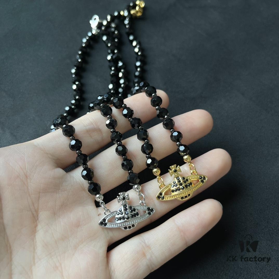 West Grandma Black Pearl Saturn Necklace