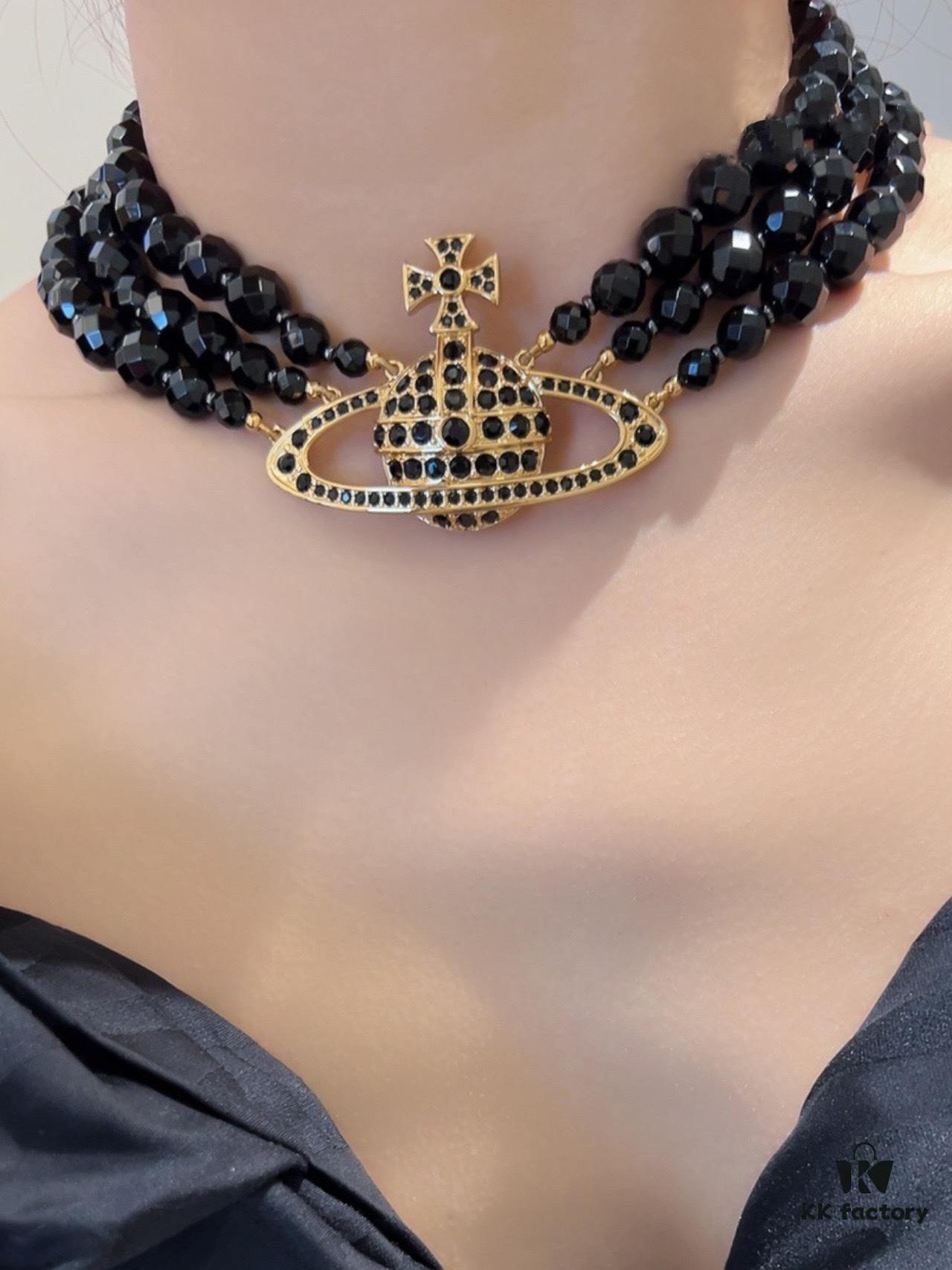 Vivienne Westwood 【Three-Layer Black Pearl Saturn Choker】 Neck Chain