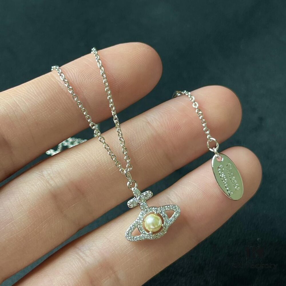 Westminster Saturn OLYMPIA Pearl Fully Paved Diamond Necklace