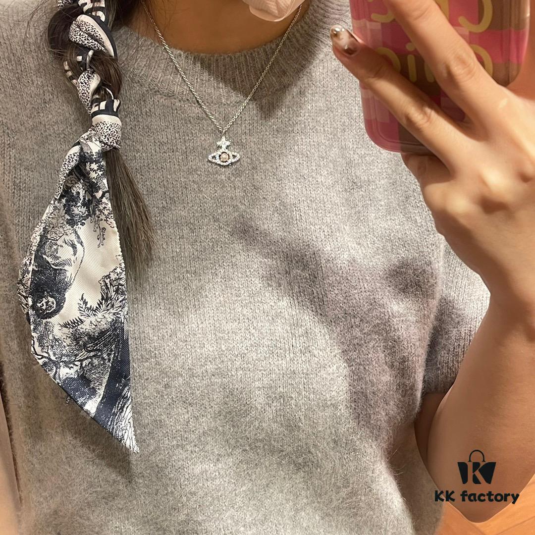 Westminster Saturn OLYMPIA Pearl Fully Paved Diamond Necklace