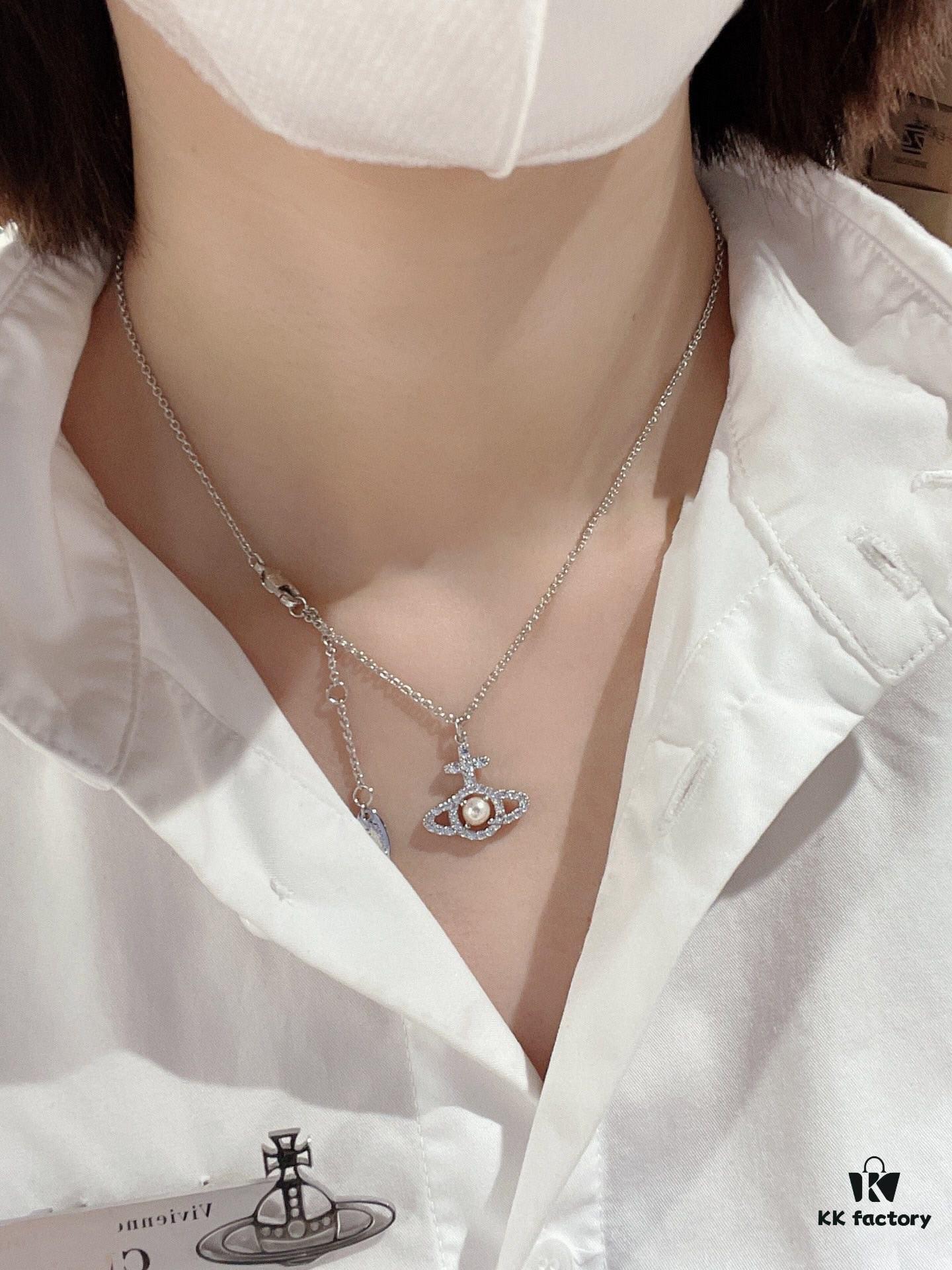 Westminster Saturn OLYMPIA Pearl Fully Paved Diamond Necklace