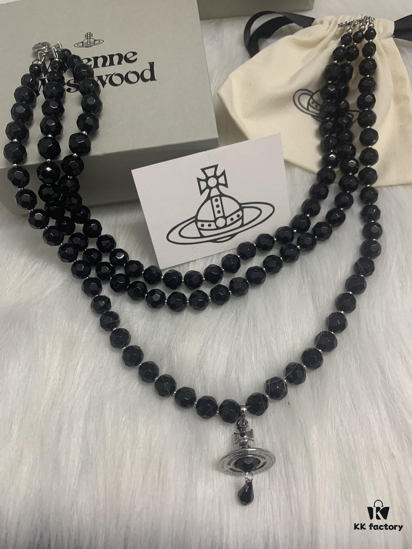 West Queen Three-Tiered Teardrop Black Crystal Necklace