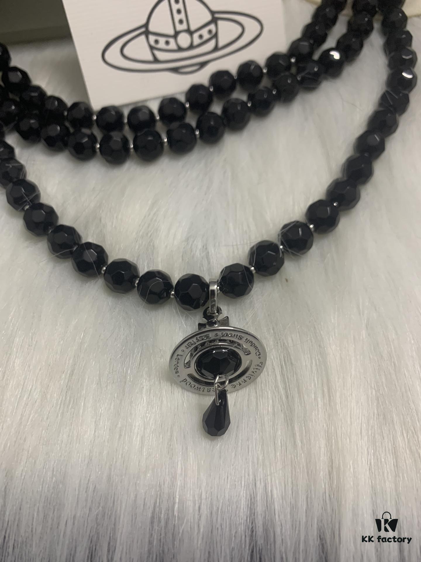 West Queen Three-Tiered Teardrop Black Crystal Necklace