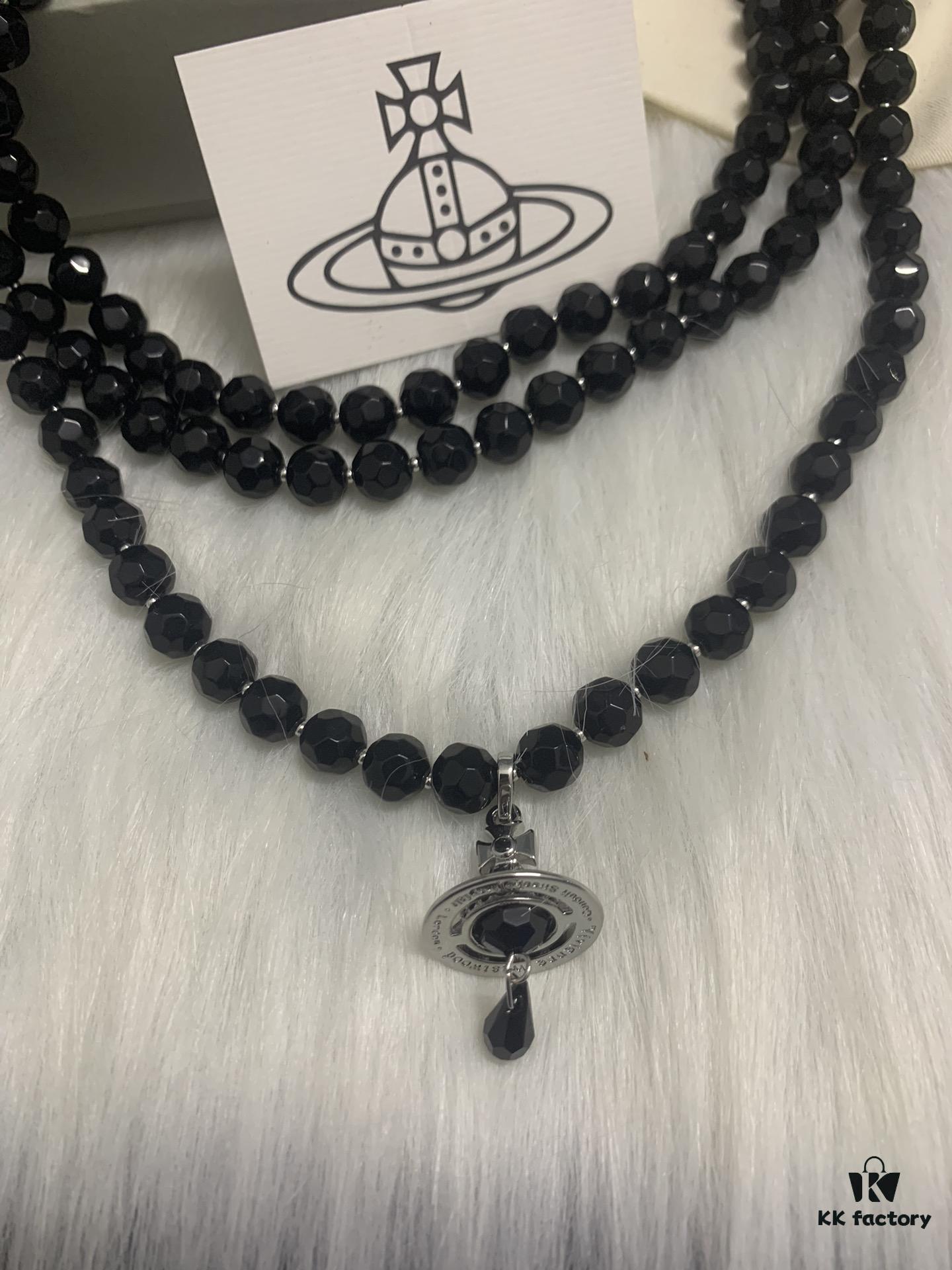 West Queen Three-Tiered Teardrop Black Crystal Necklace