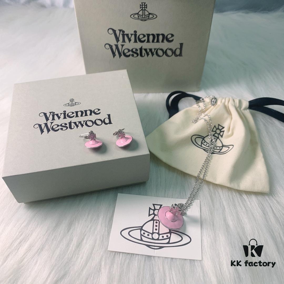 West Queen Light Pink Resin 3D Saturn Necklace and Earrings Set