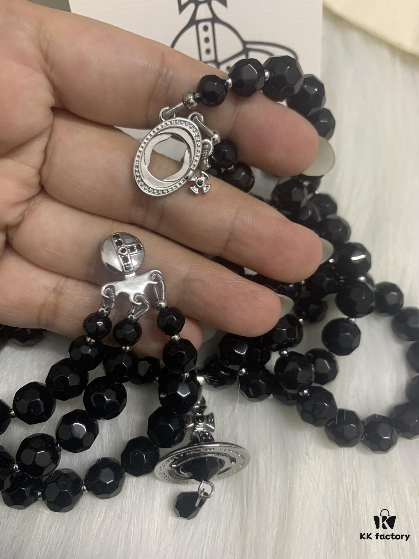 West Queen Three-Tiered Teardrop Black Crystal Necklace