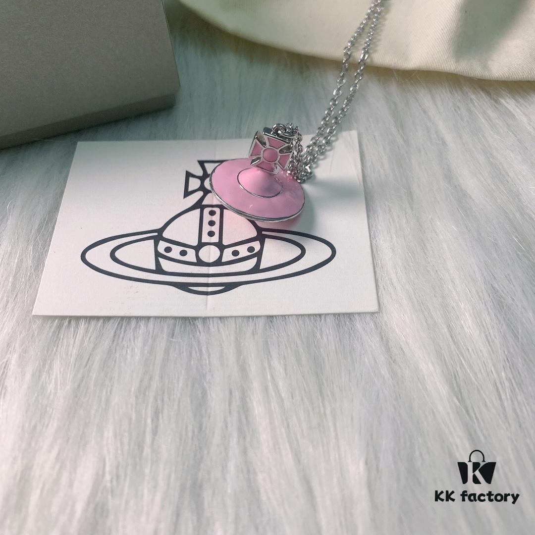 West Queen Light Pink Resin 3D Saturn Necklace and Earrings Set