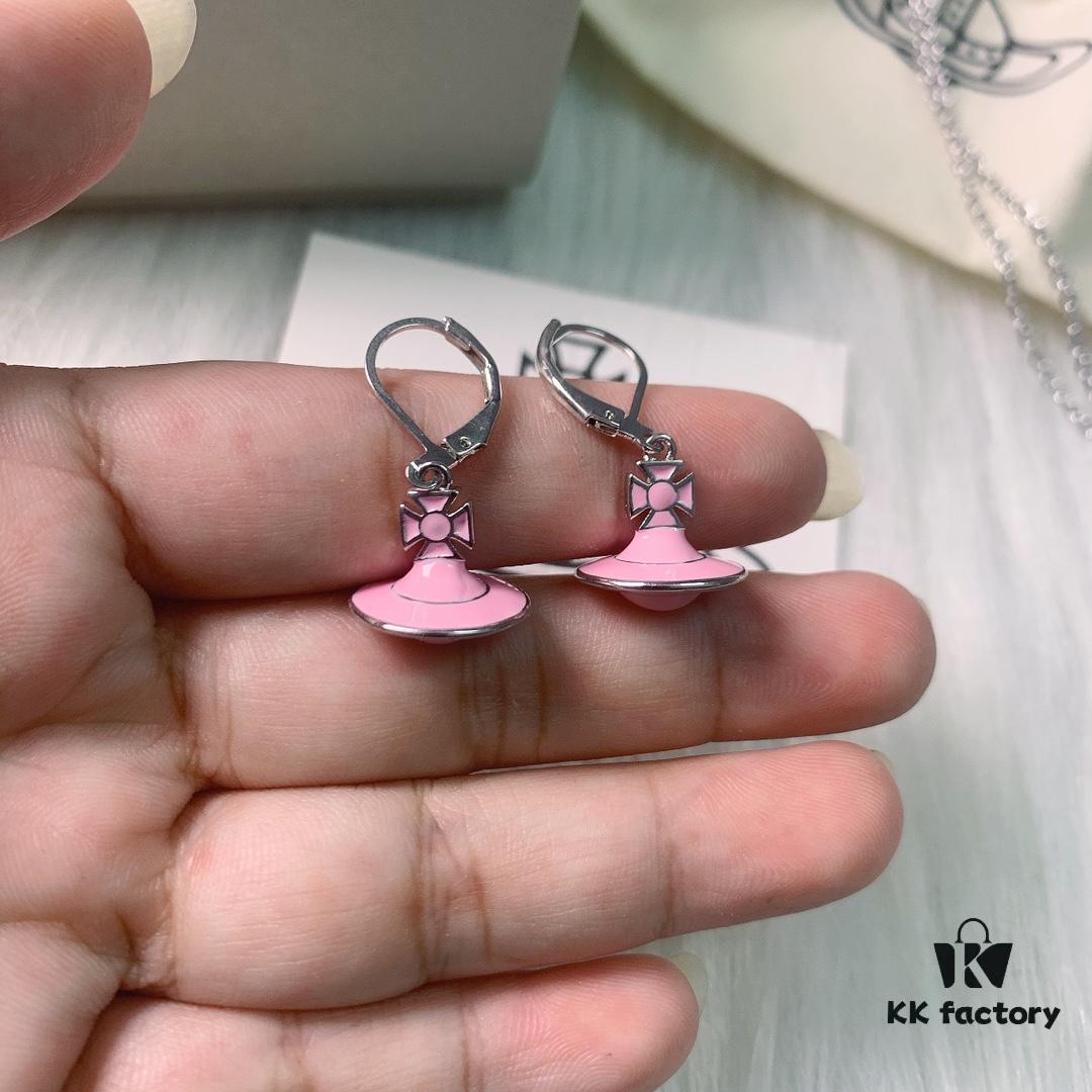 West Queen Light Pink Resin 3D Saturn Necklace and Earrings Set