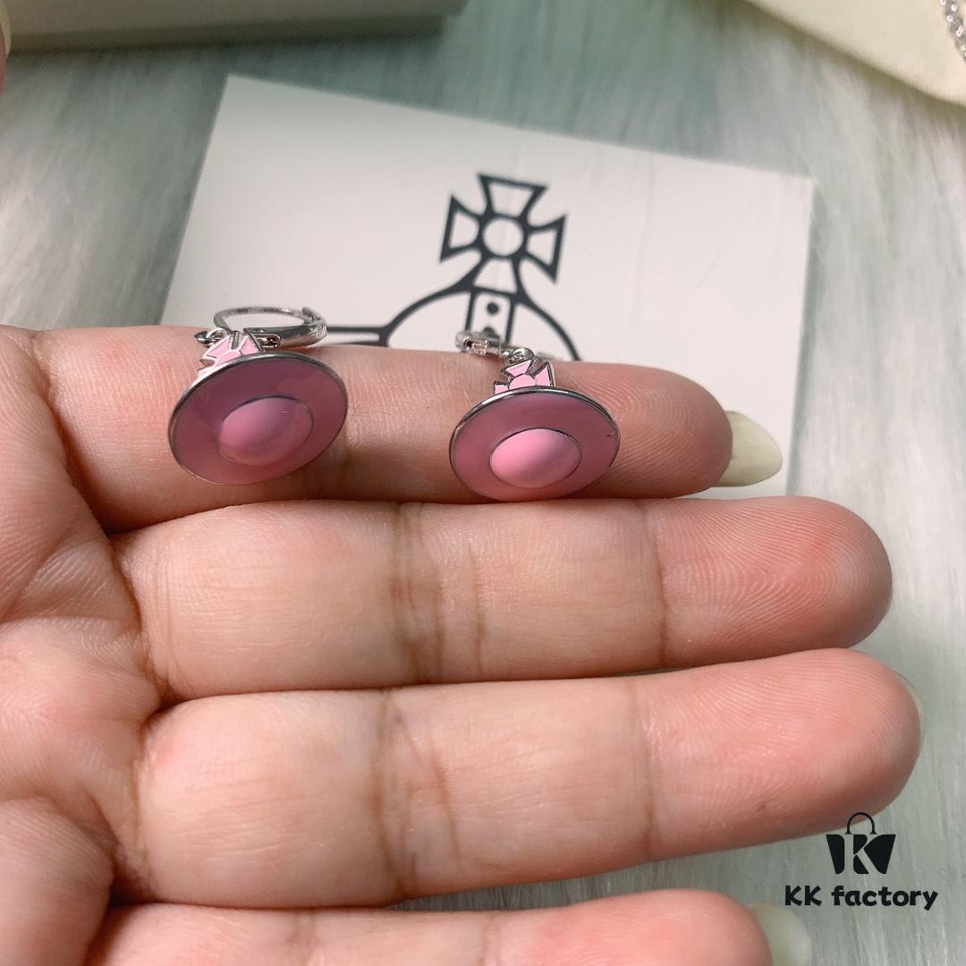 West Queen Light Pink Resin 3D Saturn Necklace and Earrings Set