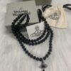 West Queen Three-Tiered Teardrop Black Crystal Necklace