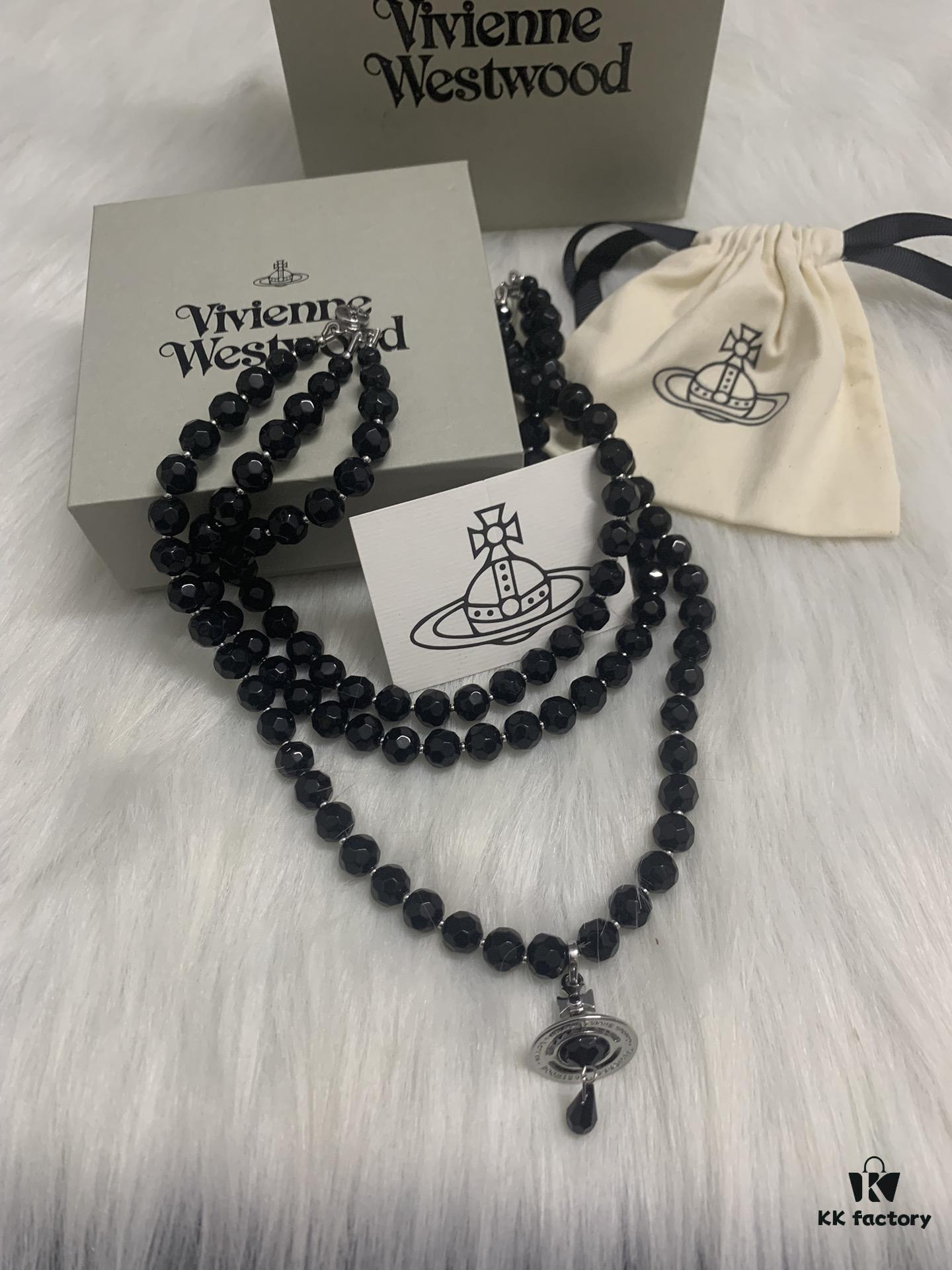 West Queen Three-Tiered Teardrop Black Crystal Necklace