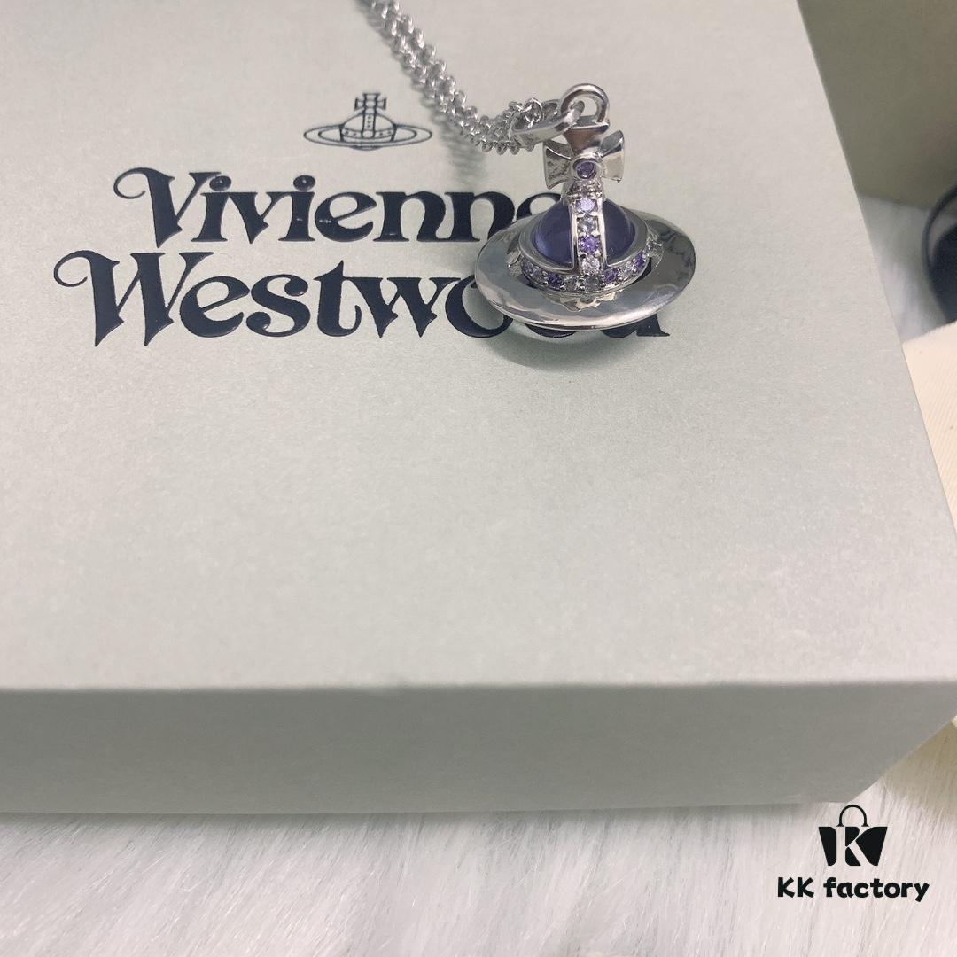 West Queen 3D Purple Glass Bead Necklace in White Gold Color