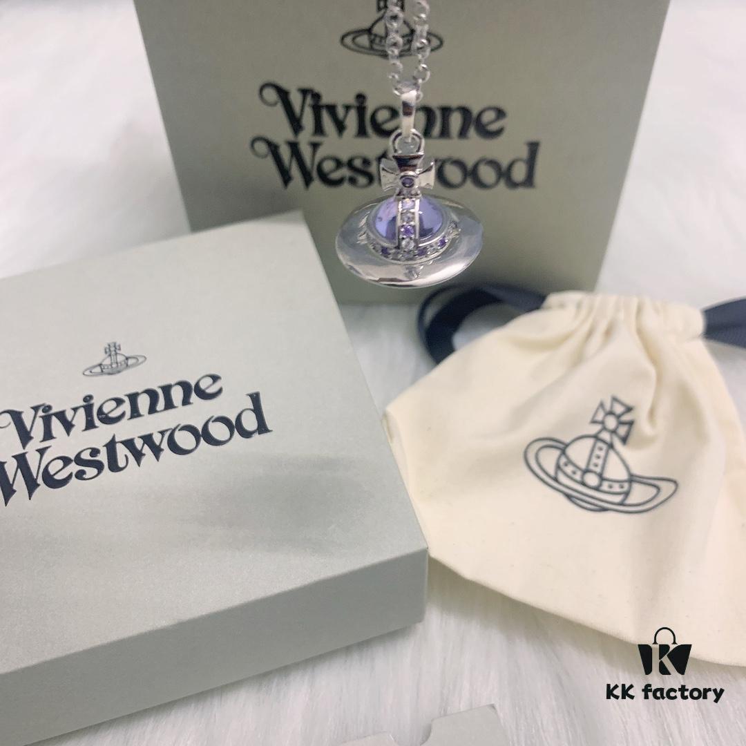 West Queen 3D Purple Glass Bead Necklace in White Gold Color