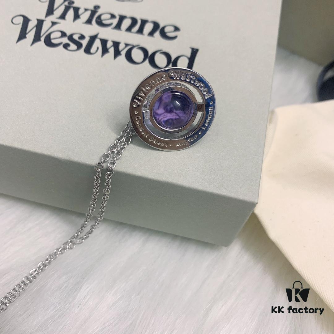 West Queen 3D Purple Glass Bead Necklace in White Gold Color