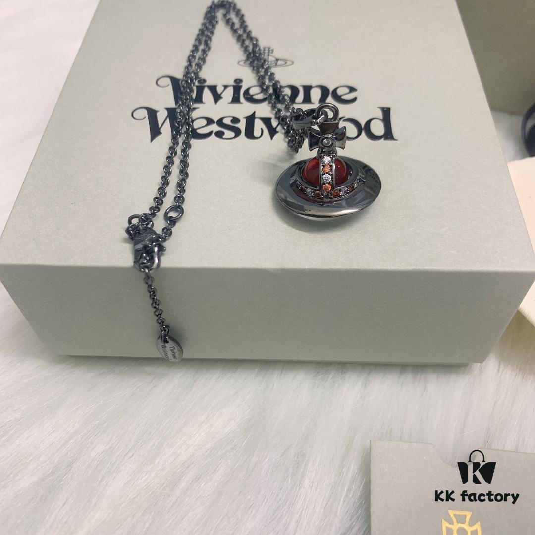 West Queen 3D Red Glass Ball Necklace in Black Gunmetal Color