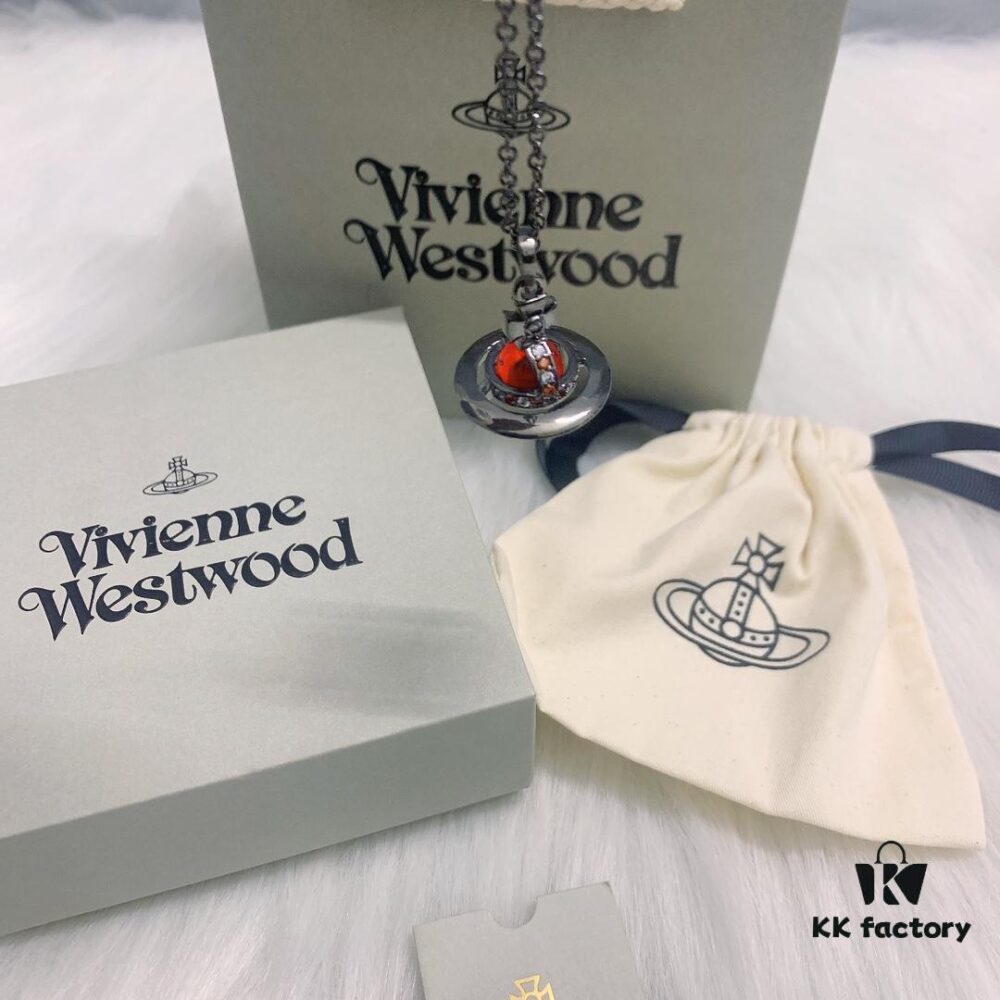 West Queen 3D Red Glass Ball Necklace in Black Gunmetal Color