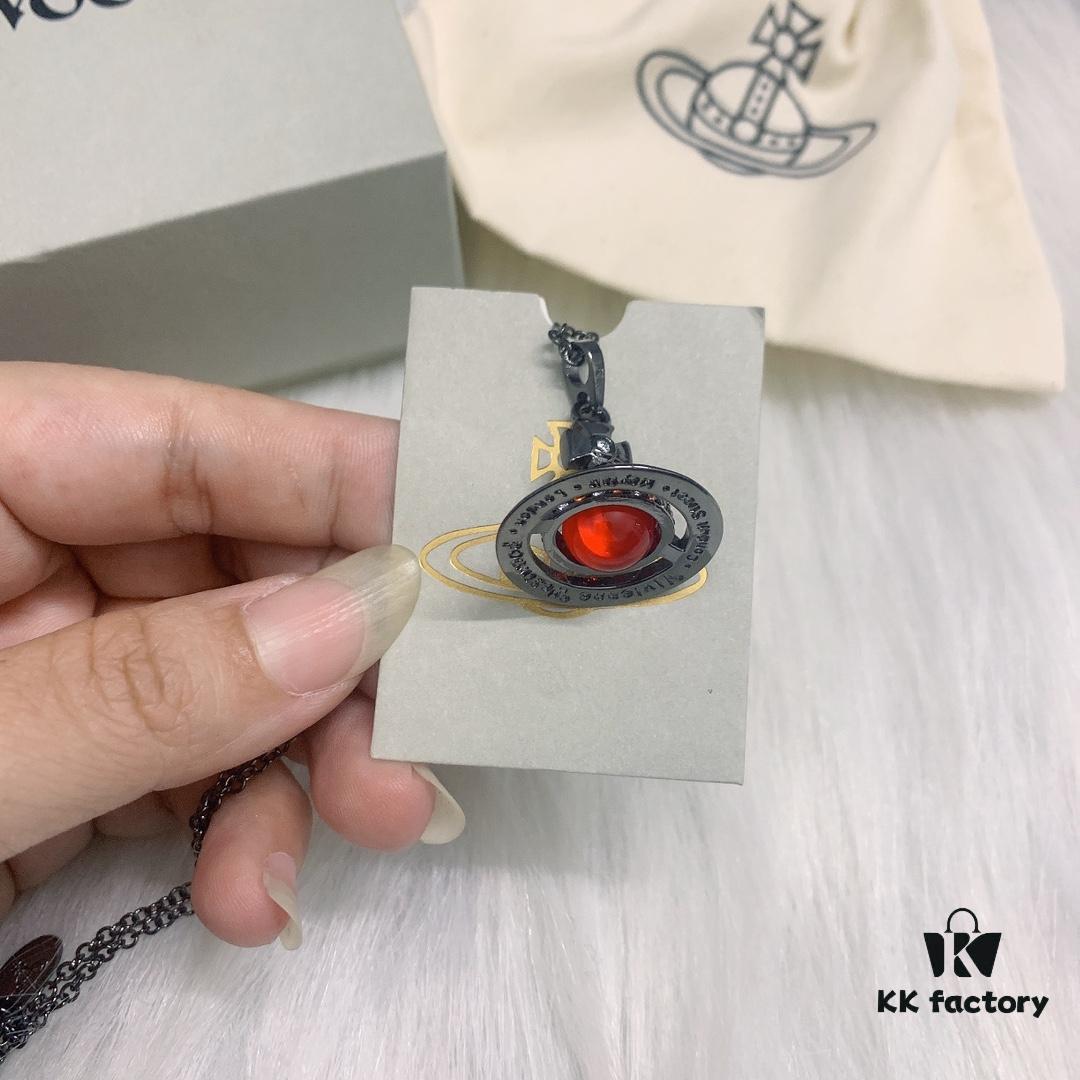 West Queen 3D Red Glass Ball Necklace in Black Gunmetal Color